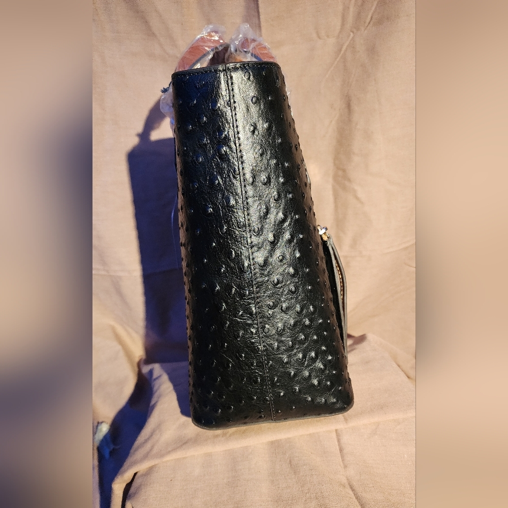 Dooney & Bourke Black and Tan Ostrich-Embossed Tote - Picture 5 of 9